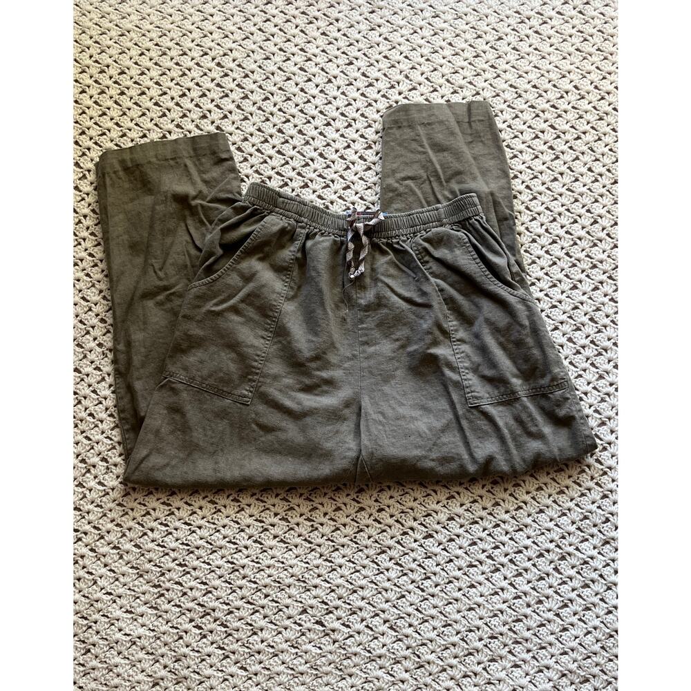 Vintage 90s Olive Green Pants Linen Blend Relaxed Straight Baggy Size Large